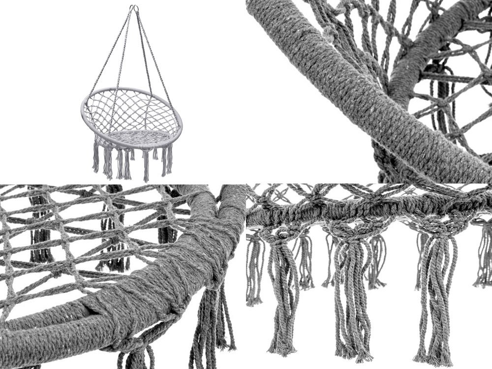 SZARY HAMAK FOTEL WISZĄCY HUŚTAWKA BOCIANIE GNIAZDO HUŚTAWKA BOHO